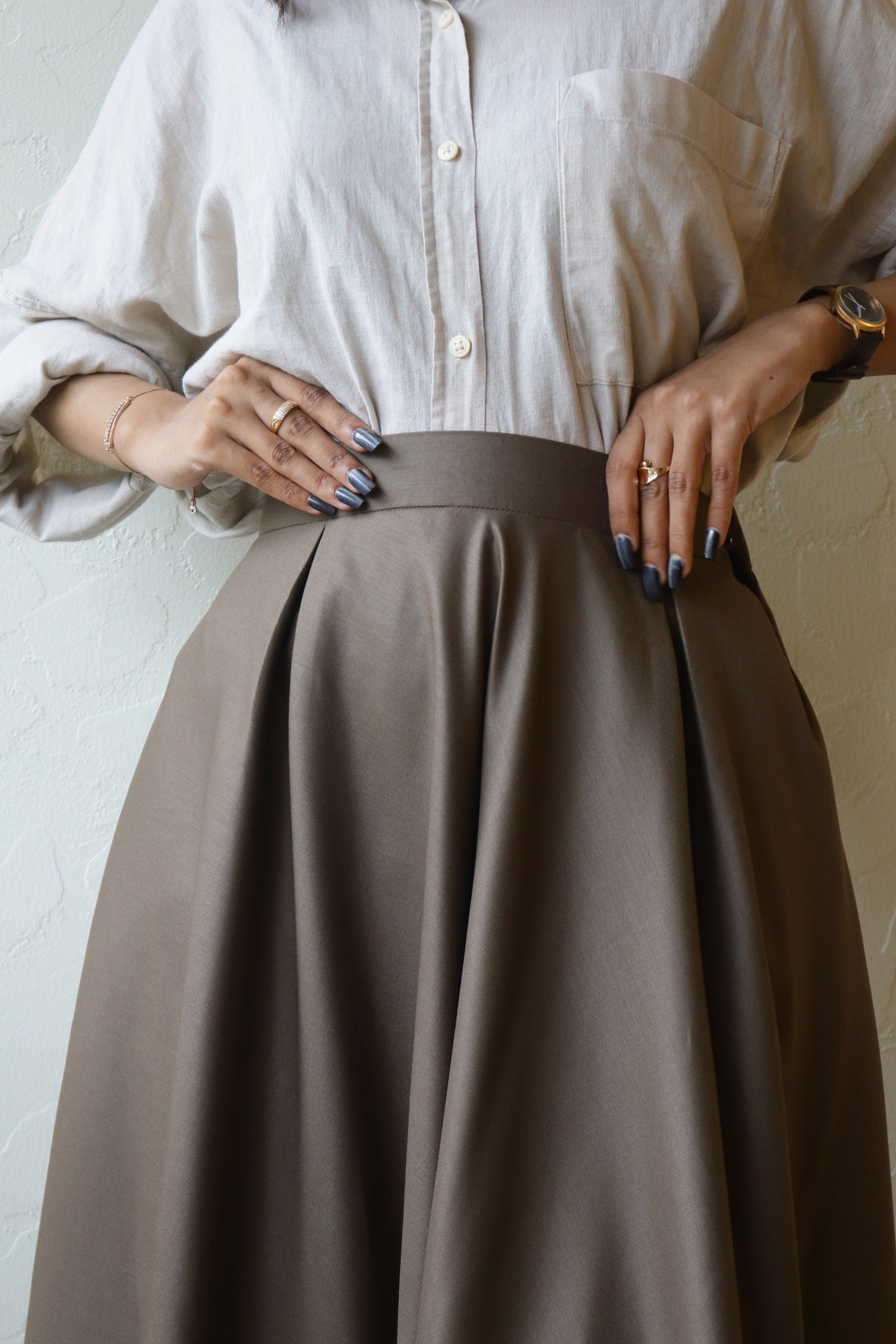 Mahogany The Modest Brown A-Line Plated Long Skirt