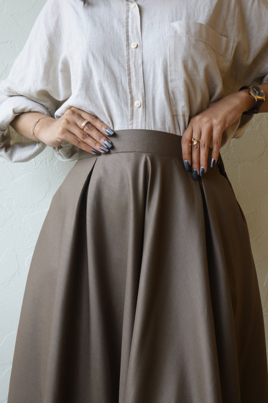 Mahogany The Modest Brown A-Line Plated Long Skirt