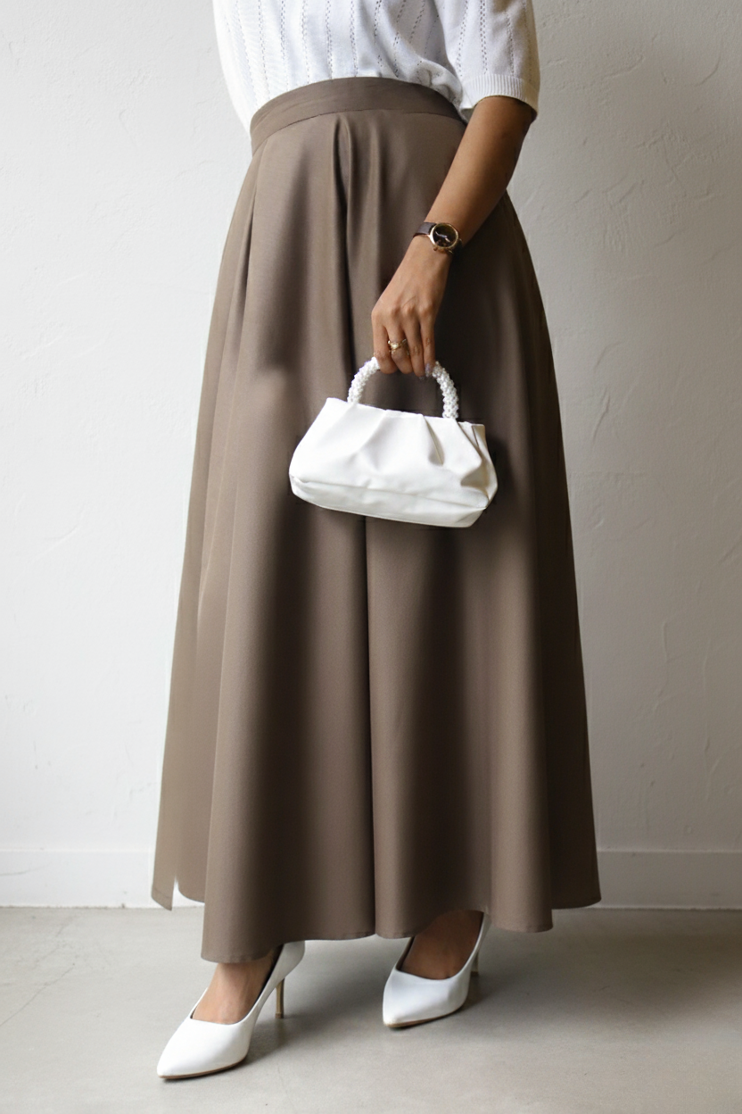 Mahogany The Modest Brown A-Line Plated Long Skirt