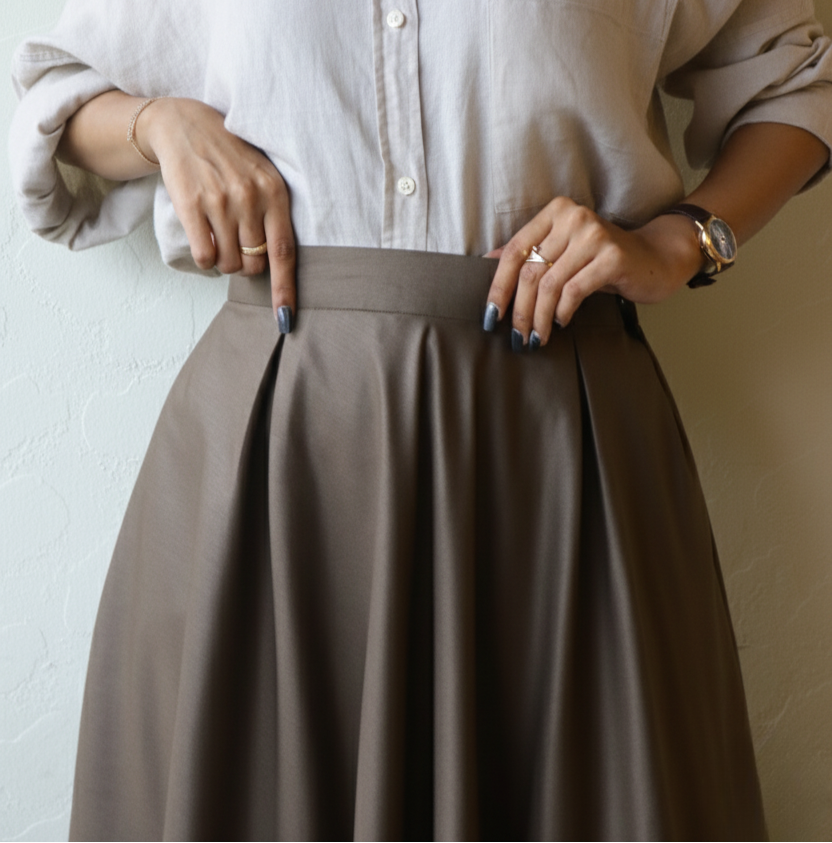 Mahogany The Modest Brown A-Line Plated Long Skirt